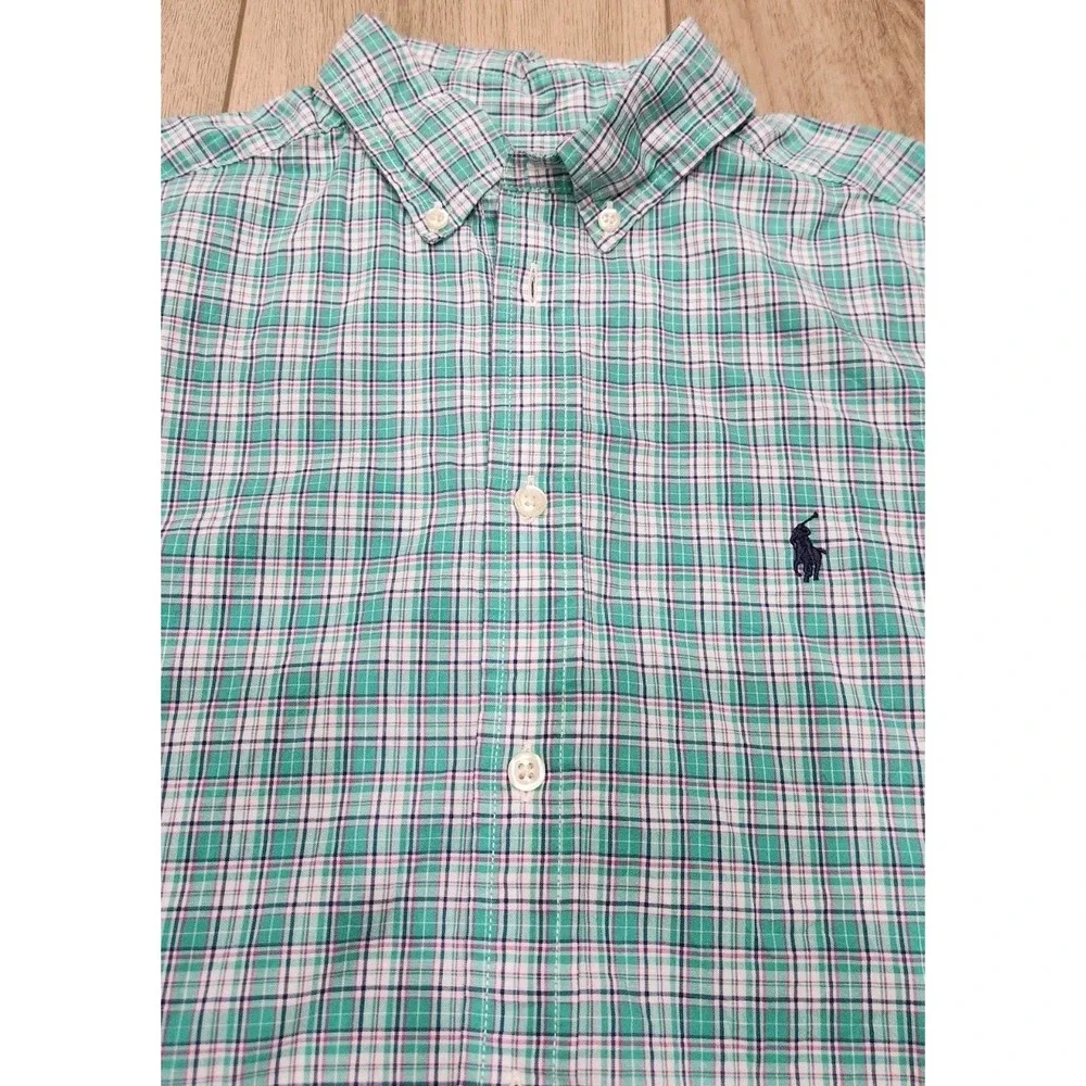 Ralph Lauren Natural Stretch Boy's‎ Longsleeve Shirt plaid green Large (14-16)